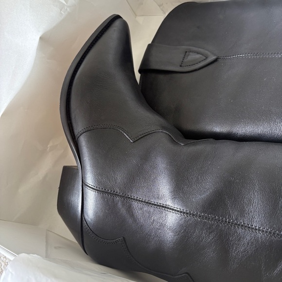 Isabel Marant Denvee Leather Knee High Western Cowboy Boots Black FR 39 US 8-8.5 - Picture 14 of 16
